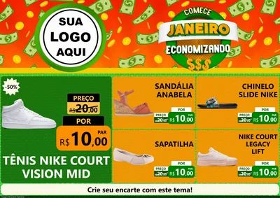 Modelo de Encarte para Encarte A4 Horizontal com o tema Comece Janeiro Economizando para Calçados