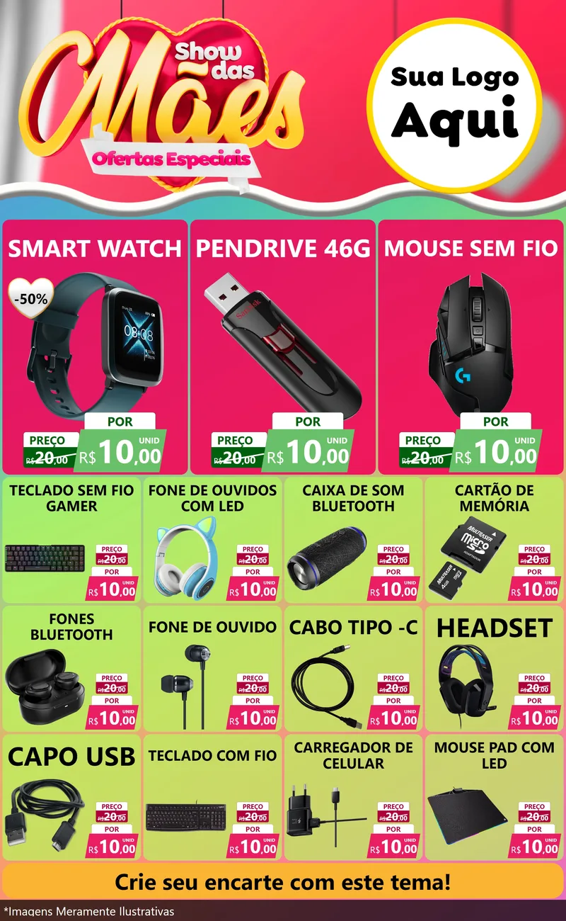Modelo de Encarte para Encarte Grande com o tema Show das Mães - Ofertas Especiais para Informática