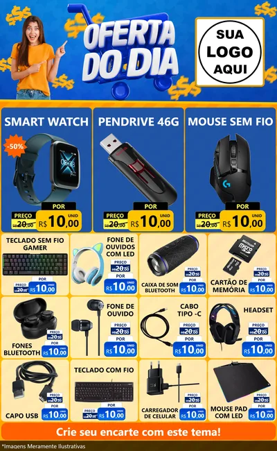 Modelo de Encarte para Encarte Grande com o tema Oferta do Dia para Informática