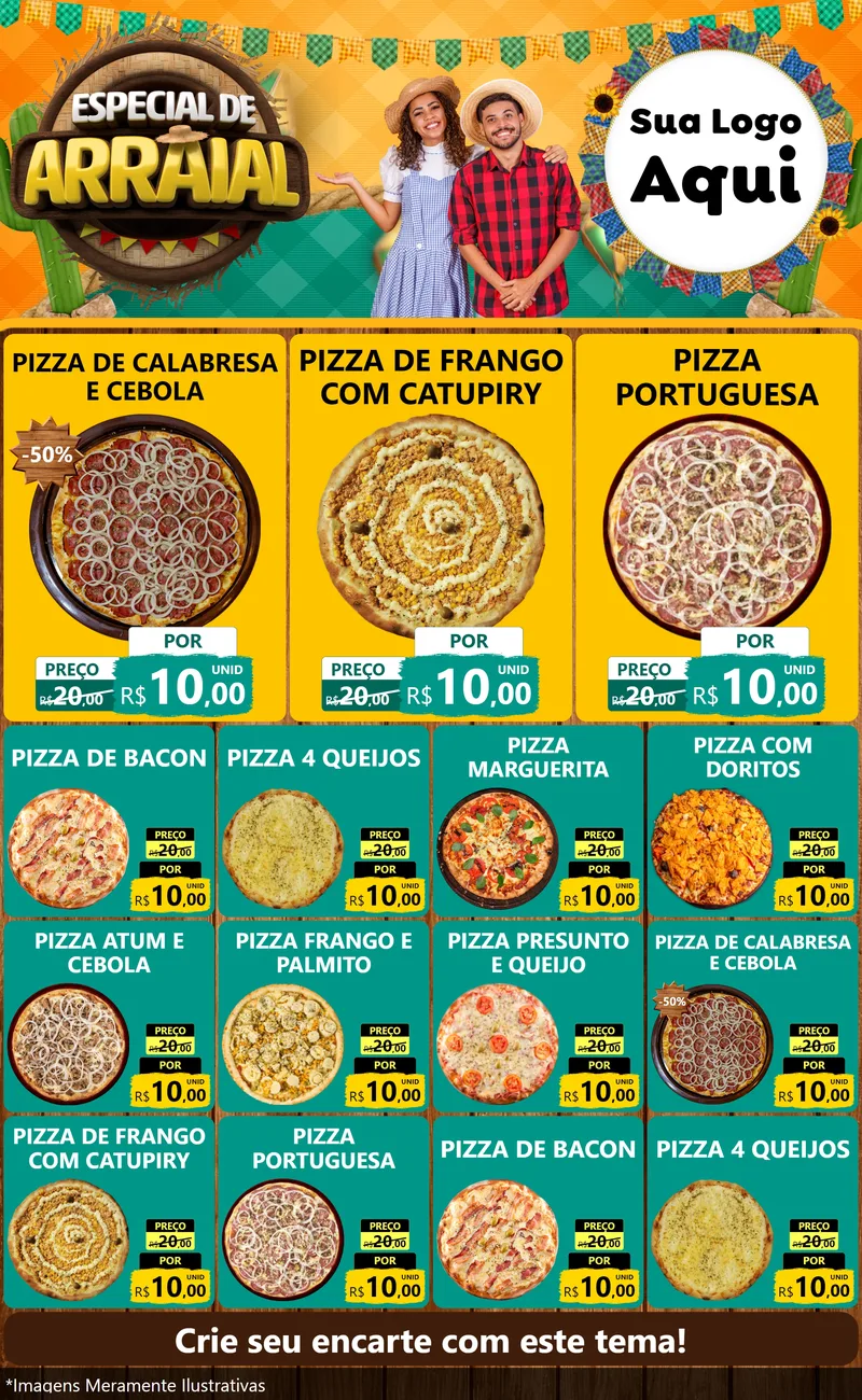 Modelo de Encarte para Encarte Grande com o tema Especial De Arraial para Pizzaria