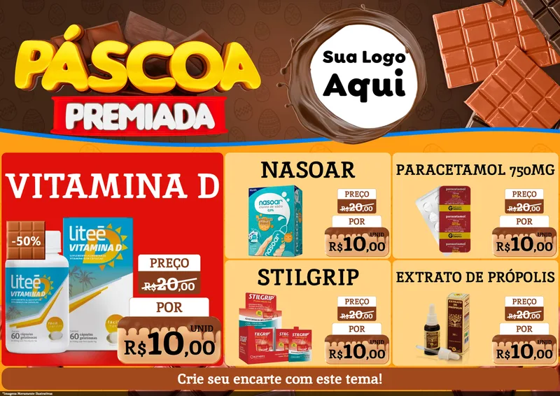 Modelo de Encarte para Encarte A4 Horizontal com o tema Páscoa Premiada para Farmácia