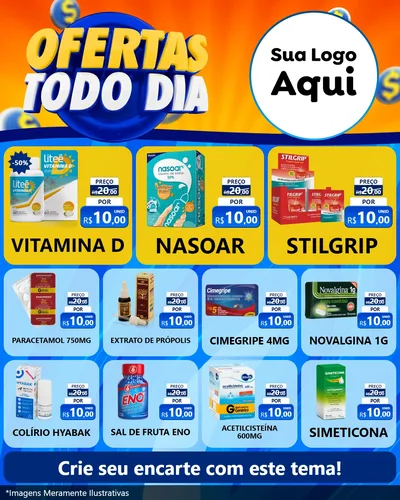 Modelo de Rede Social para Feed Instagram com o tema Ofertas Todo Dia para Farmácia