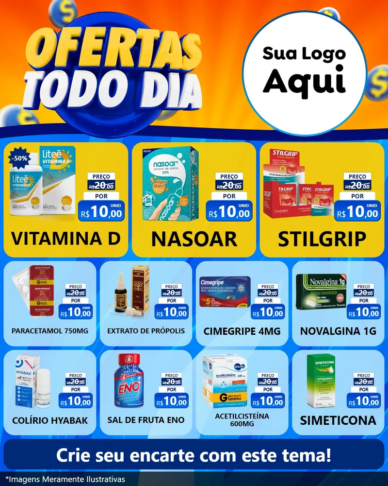 Modelo de Rede Social para Feed Instagram com o tema Ofertas Todo Dia para Farmácia