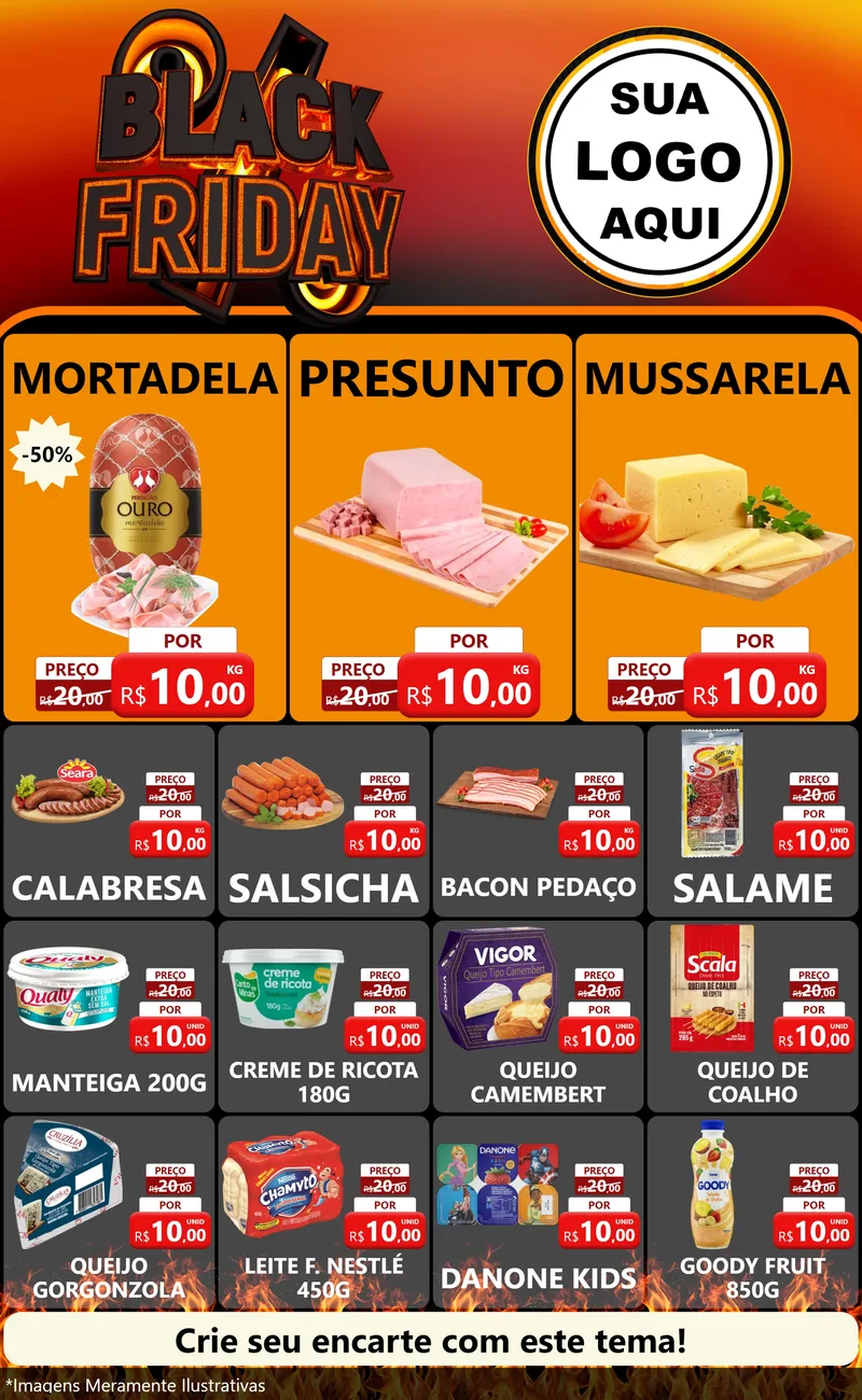 Modelo de Encarte para Encarte Grande com o tema Black Friday para Frios e Laticínios