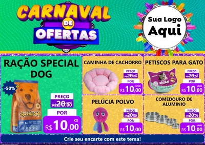 Modelo de Encarte para Encarte A4 Horizontal com o tema Carnaval de Ofertas para Pet Shop
