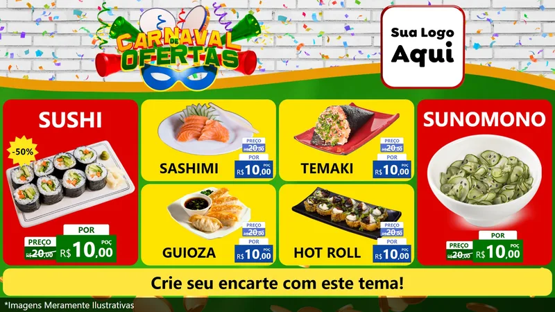 Modelo de TV para TV Horizontal com o tema Carnaval de Ofertas para Comida japonesa