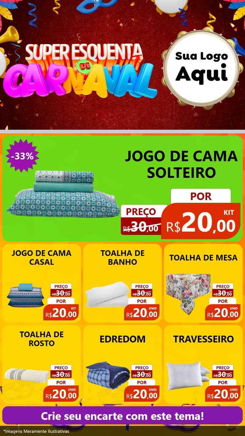 Modelo de Rede Social para Stories com o tema Super Esquenta de Carnaval para Cama, Mesa e Banho