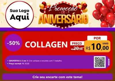 Modelo de Cartaz para Cartaz A4 Horizontal com o tema Promoção de Aniversário para Suplementos alimentares