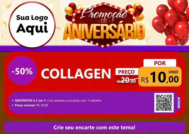 Modelo de Cartaz para Cartaz A4 Horizontal com o tema Promoção de Aniversário para Suplementos alimentares