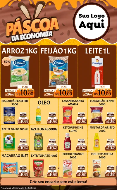 Modelo de Encarte para Encarte Grande com o tema Páscoa da Economia para Supermercado