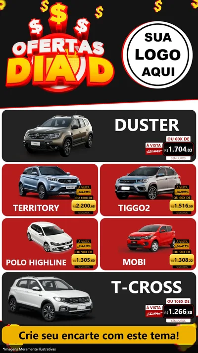 Modelo de TV para TV Vertical com o tema Ofertas Dia D para Concessionaria de Carros