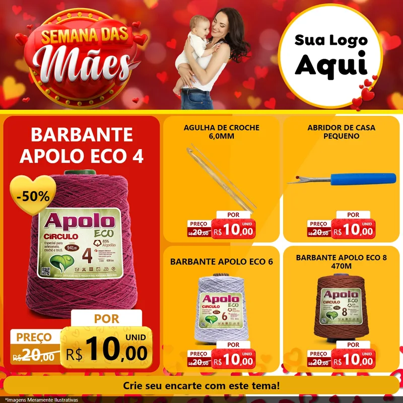 Modelo de Rede Social para Feed Facebook com o tema Semana das Mães para Armarinho e Aviamentos