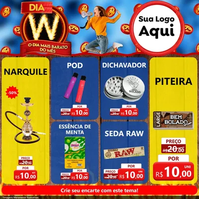 Modelo de Rede Social para Feed Facebook com o tema Dia W - O Dia Mais Barato Do Mês para Tabacaria