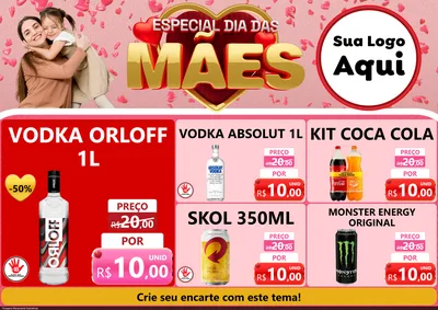 Modelo de Encarte para Encarte A4 Horizontal com o tema Especial Dia Das Mães para Distribuidora de bebidas