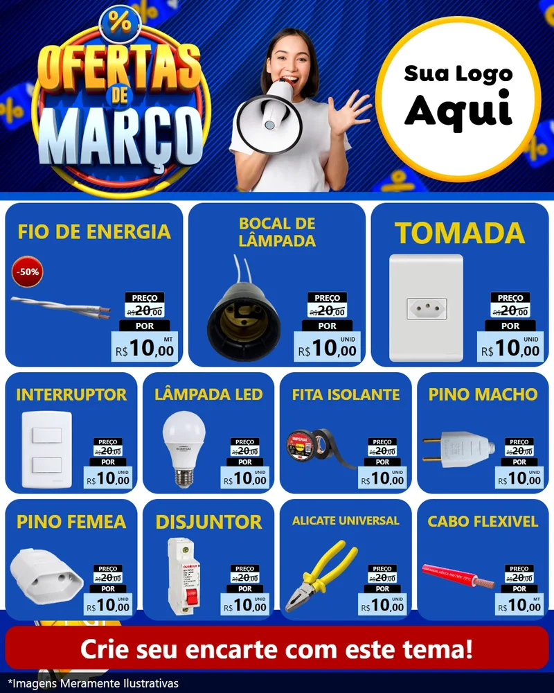 Modelo de Rede Social para Feed Instagram com o tema Ofertas de Março para Materiais Elétricos