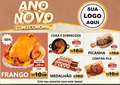Modelo de Encarte para Encarte A4 Horizontal com o tema Ano Novo Com Economia para Assados