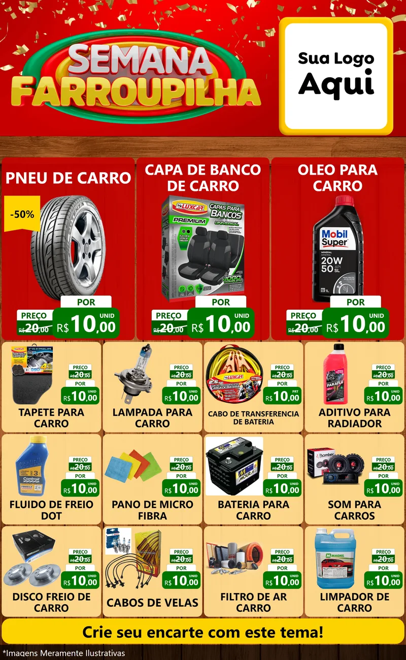 Modelo de Encarte para Encarte Grande com o tema Semana Farroupilha para Auto peças