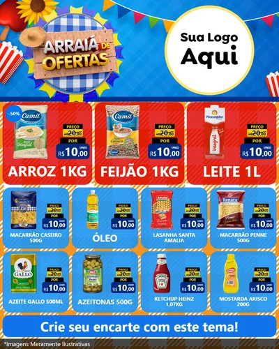 Modelo de Rede Social para Feed Instagram com o tema Arraiá de Ofertas para Supermercado