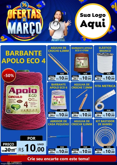 Modelo de Encarte para Encarte A4 Vertical com o tema Ofertas de Março para Armarinho e Aviamentos