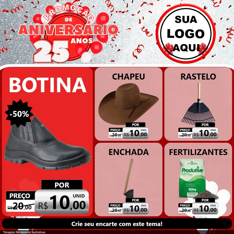 Modelo de Rede Social para Feed Facebook com o tema Promoção de Aniversário - 25Anos para Agropecuária
