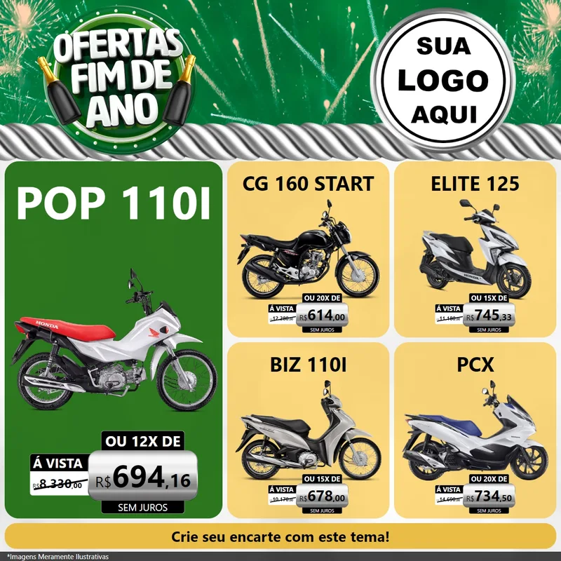 Modelo de Rede Social para Feed Facebook com o tema Ofertas Fim de Ano para Concessionaria de Motos