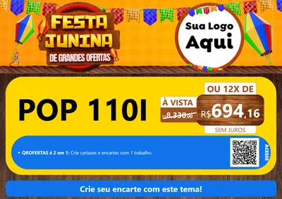 Modelo de Cartaz para Cartaz A4 Horizontal com o tema Festa Junina de Grandes Ofertas para Concessionaria de Motos