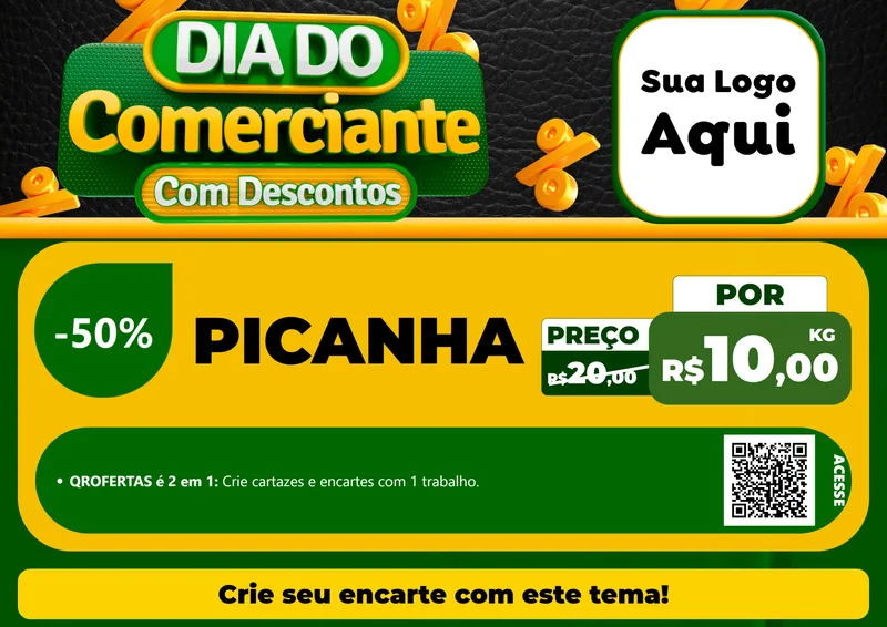Modelo de Cartaz para Cartaz A4 Horizontal com o tema Dia do Comerciante com Descontos para Açougue