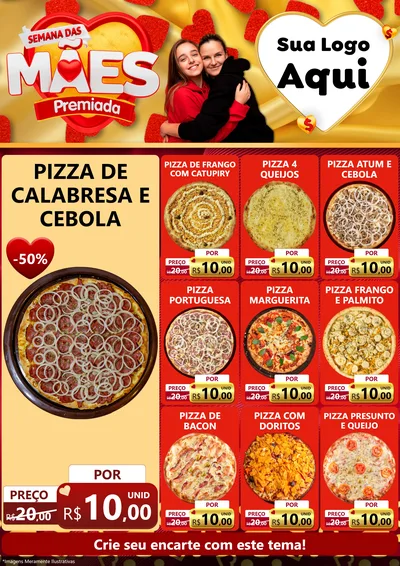 Modelo de Encarte para Encarte A4 Vertical com o tema Semana das Mães Premiada para Pizzaria