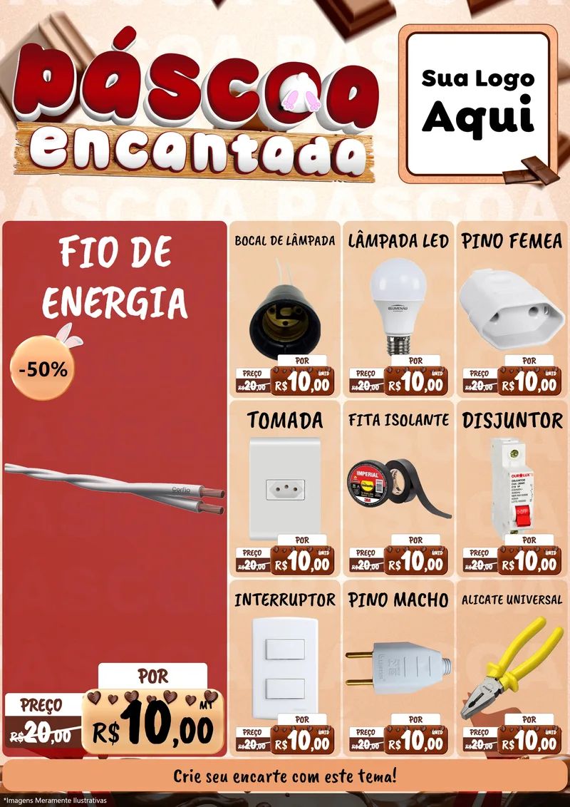 Modelo de Encarte para Encarte A4 Vertical com o tema Páscoa Encantada para Materiais Elétricos