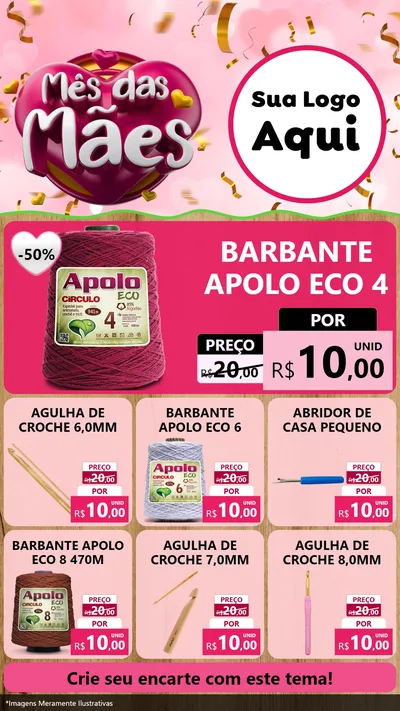 Modelo de Rede Social para Stories com o tema Mês das Mães para Armarinho e Aviamentos