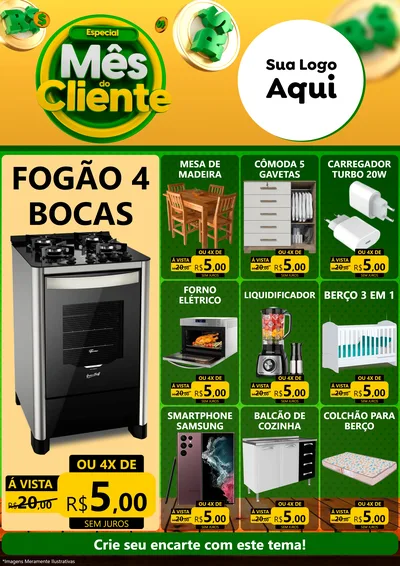 Modelo de Encarte para Encarte A4 Vertical com o tema Especial Mês do Cliente para Móveis e Eletro
