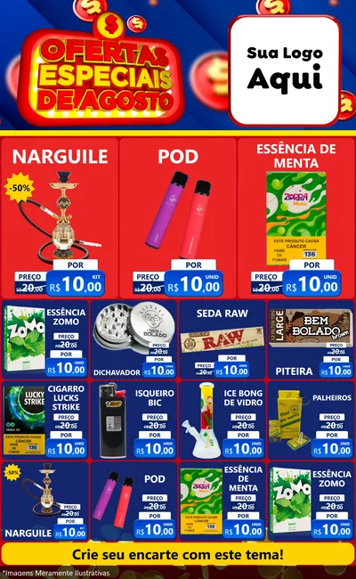 Modelo de Encarte para Encarte Grande com o tema Ofertas Especiais de Agosto para Tabacaria