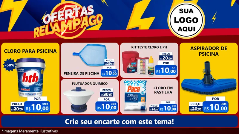 Modelo de TV para TV Horizontal com o tema Ofertas Relâmpago para Produtos para Piscina