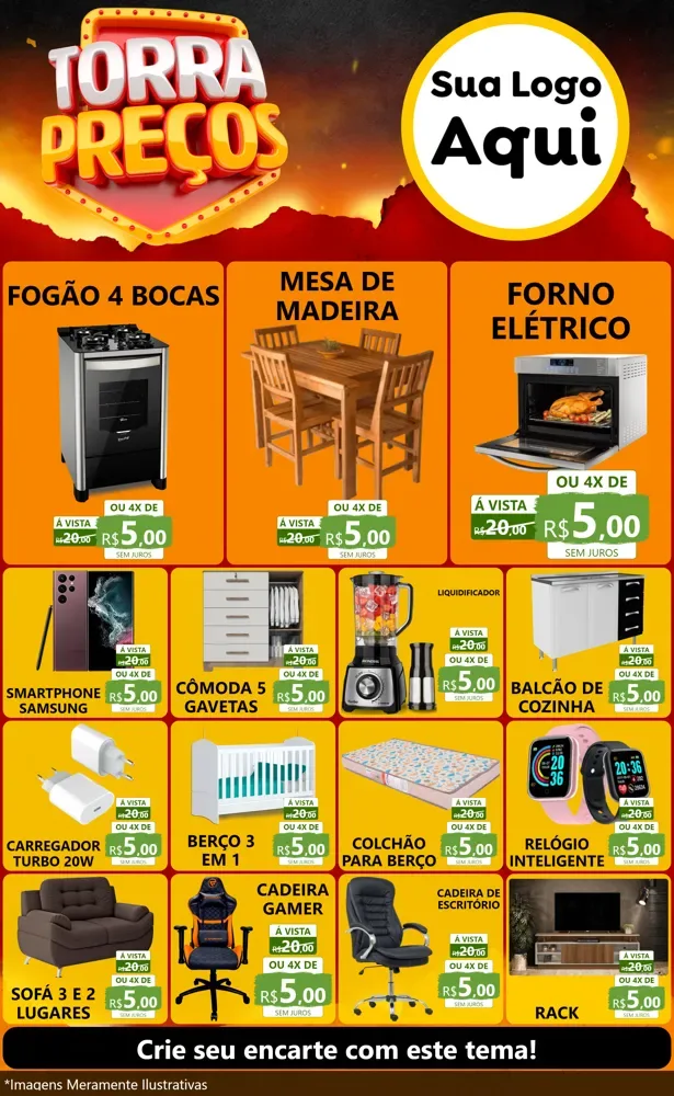 Modelo de Encarte para Encarte Grande com o tema Torra Preços para Móveis e Eletro