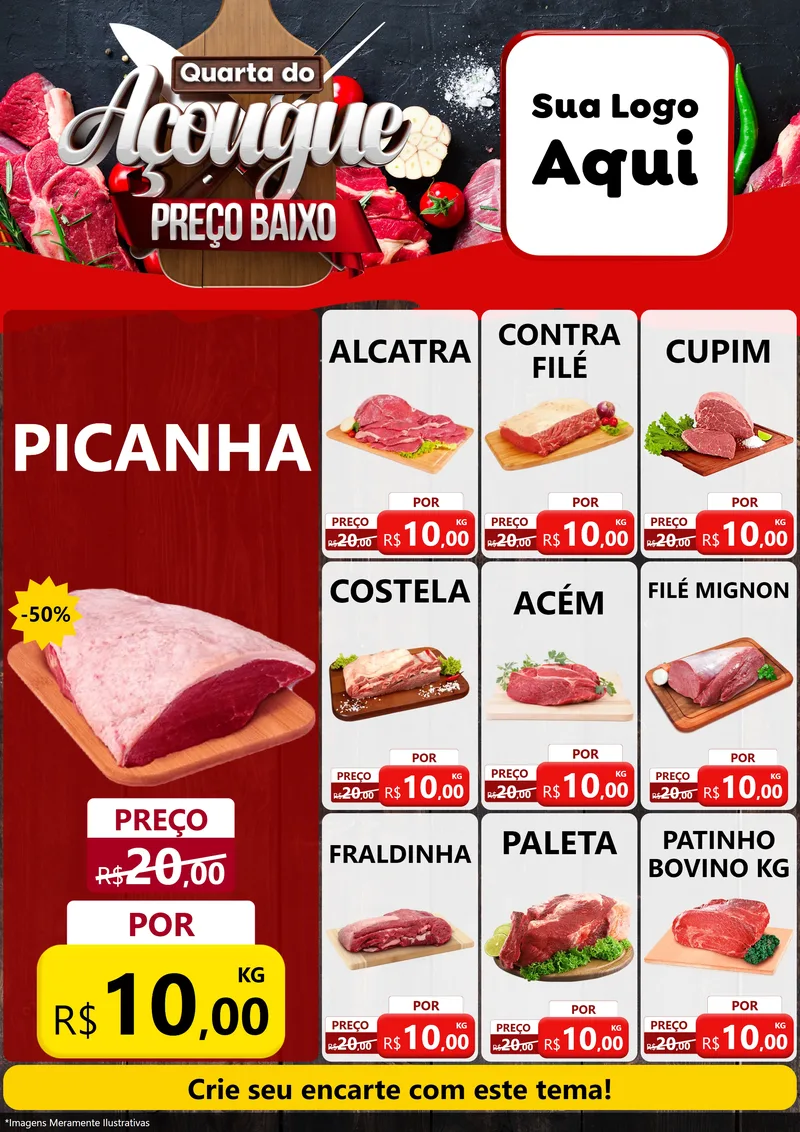Modelo de Encarte para Encarte A4 Vertical com o tema Quarta do Açougue Preço Baixo para Açougue