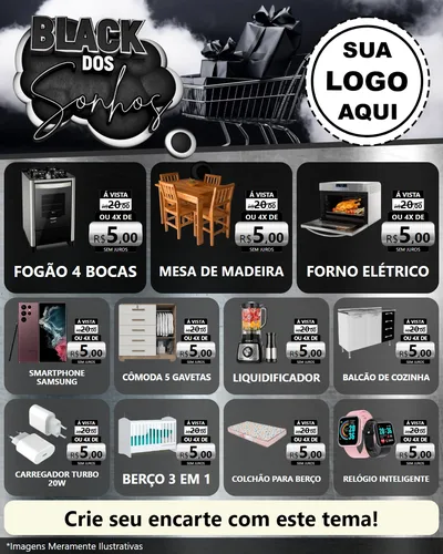Modelo de Rede Social para Feed Instagram com o tema Black dos Sonhos para Móveis e Eletro