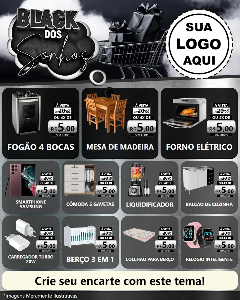 Modelo de Rede Social para Feed Instagram com o tema Black dos Sonhos para Móveis e Eletro