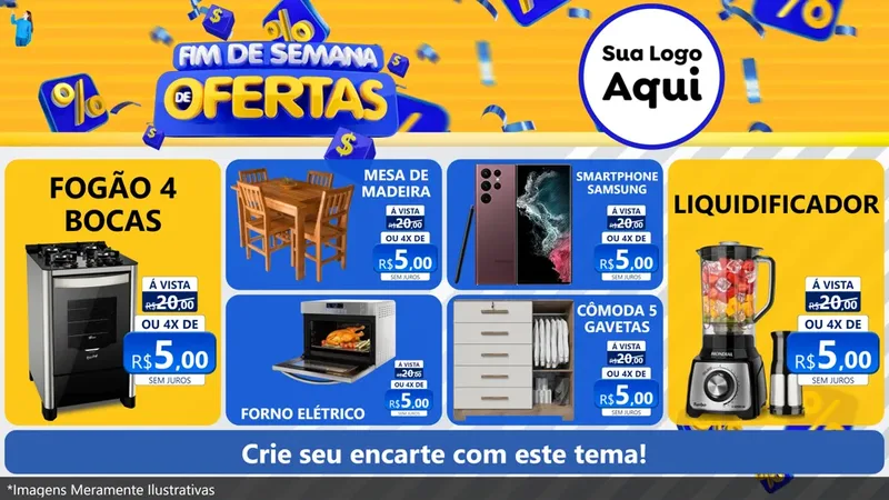Modelo de TV para TV Horizontal com o tema Fim de Semana de Ofertas para Móveis e Eletro