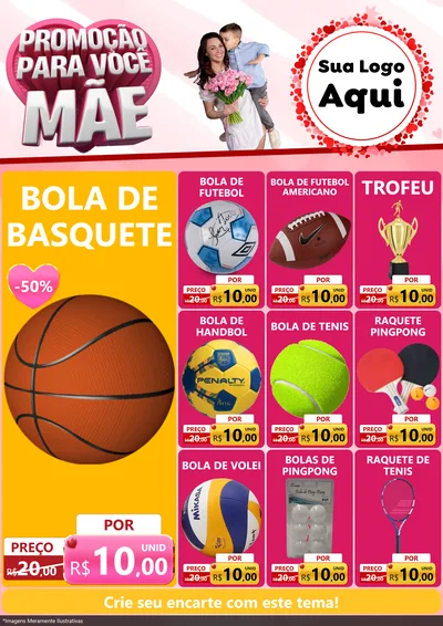 Modelo de Encarte para Encarte A4 Vertical com o tema Promoção Para Você Mãe para Artigos Esportivos