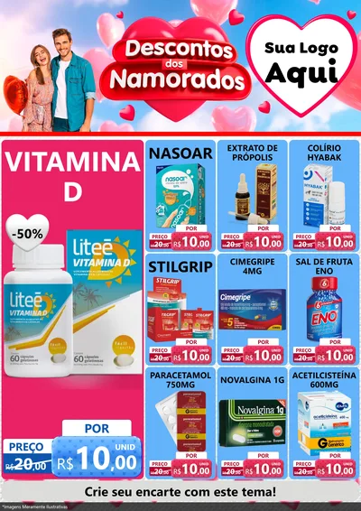 Modelo de Encarte para Encarte A4 Vertical com o tema Descontos dos Namorados para Farmácia