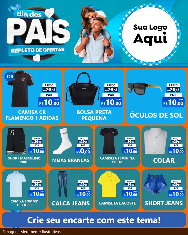Modelo de Rede Social para Feed Instagram com o tema Dia Dos Pais Repleto de Ofertas para Roupas e acessórios
