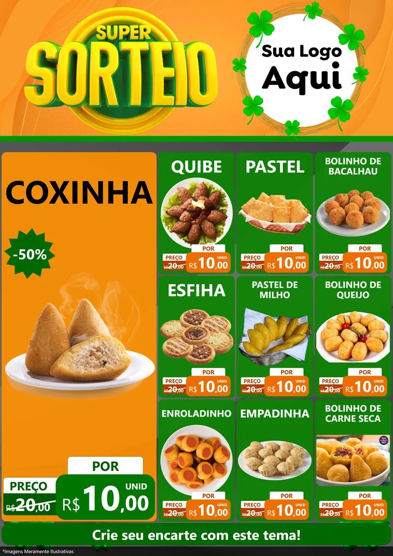 Modelo de Encarte para Encarte A4 Vertical com o tema Super Sorteio para Salgadaria