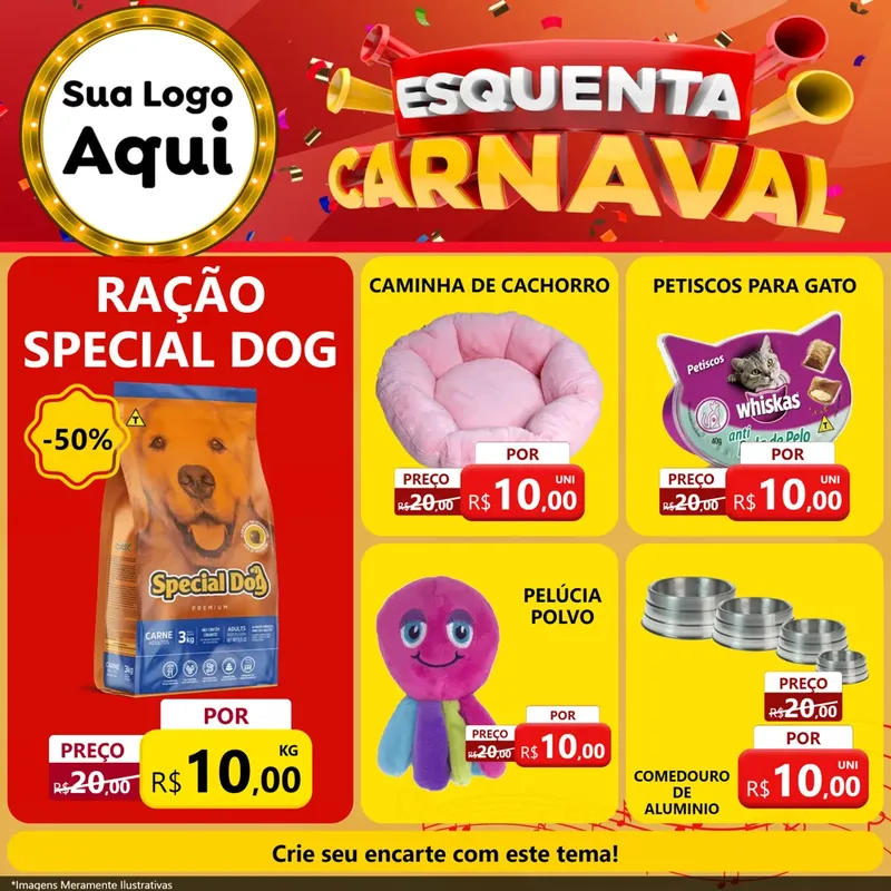 Modelo de Rede Social para Feed Facebook com o tema Esquenta Carnaval para Pet Shop