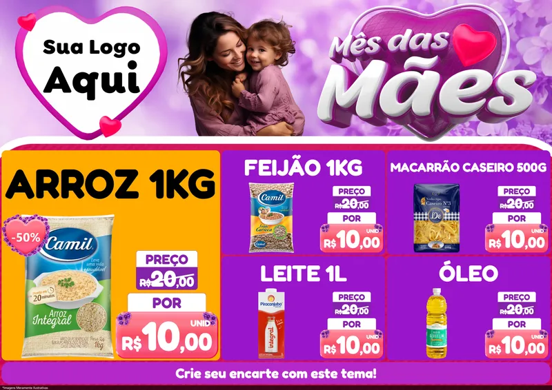 Modelo de Encarte para Encarte A4 Horizontal com o tema Mês das Mães para Supermercado