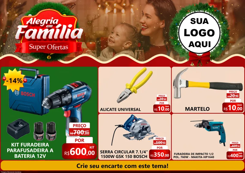 Modelo de Encarte para Encarte A4 Horizontal com o tema Alegria Em Família - Super Ofertas para Maquinas e Ferramentas