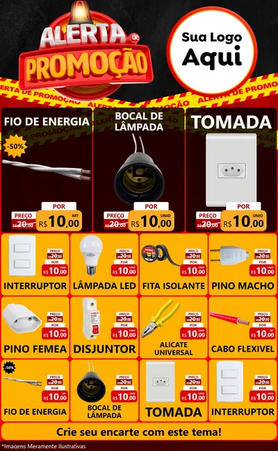 Modelo de Encarte para Encarte Grande com o tema Alerta de Promoção para Materiais Elétricos