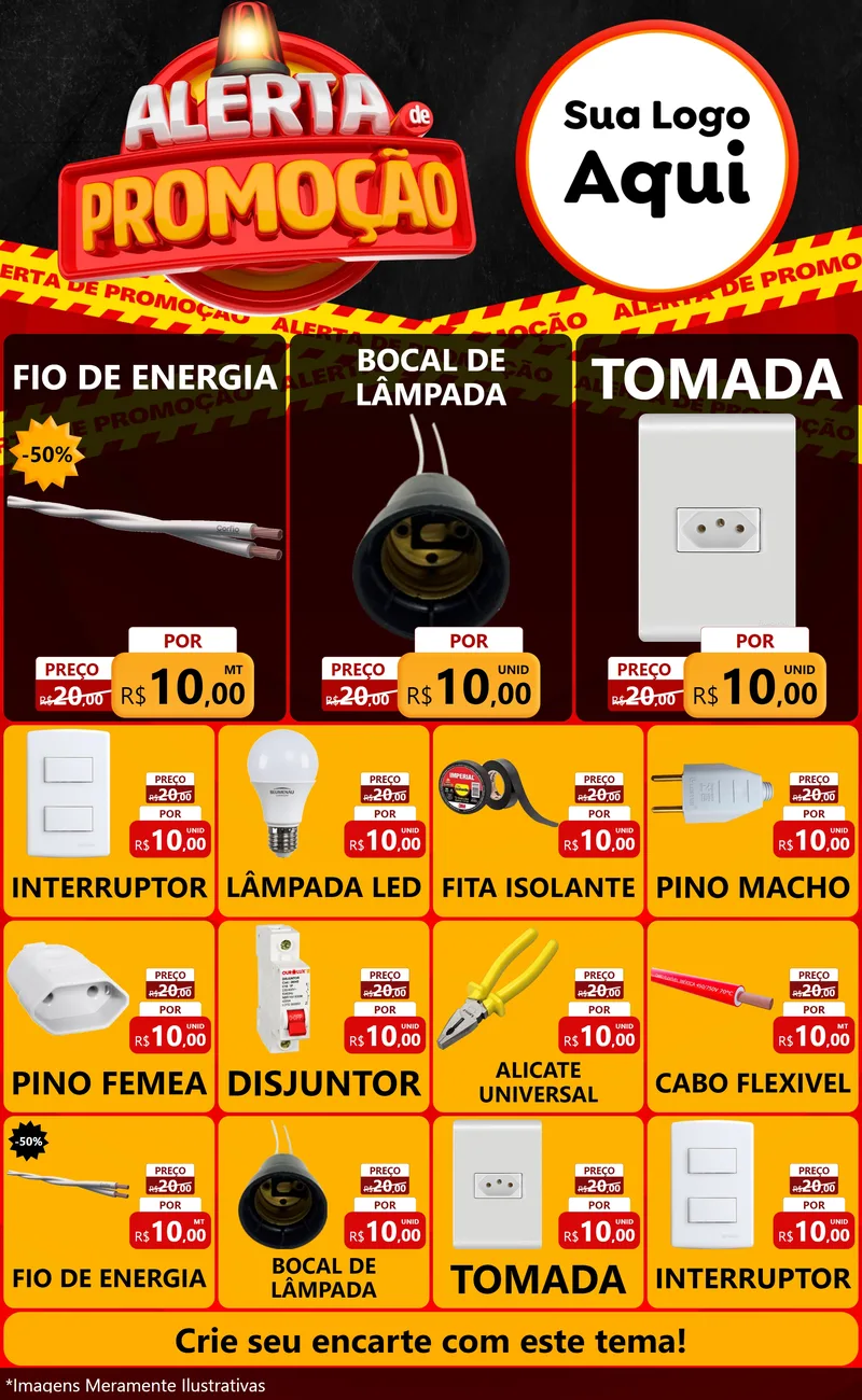 Modelo de Encarte para Encarte Grande com o tema Alerta de Promoção para Materiais Elétricos