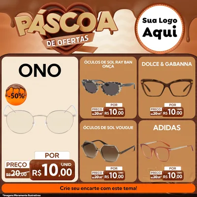 Modelo de Rede Social para Feed Facebook com o tema Páscoa de Ofertas para Óticas