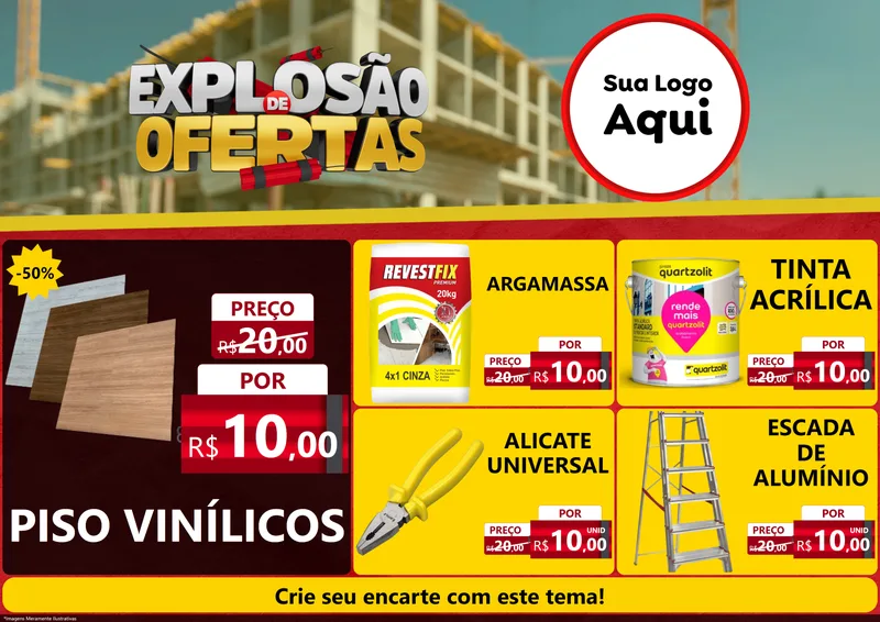 Modelo de Encarte para Encarte A4 Horizontal com o tema Explosão de Ofertas - Construção para Material para Construção