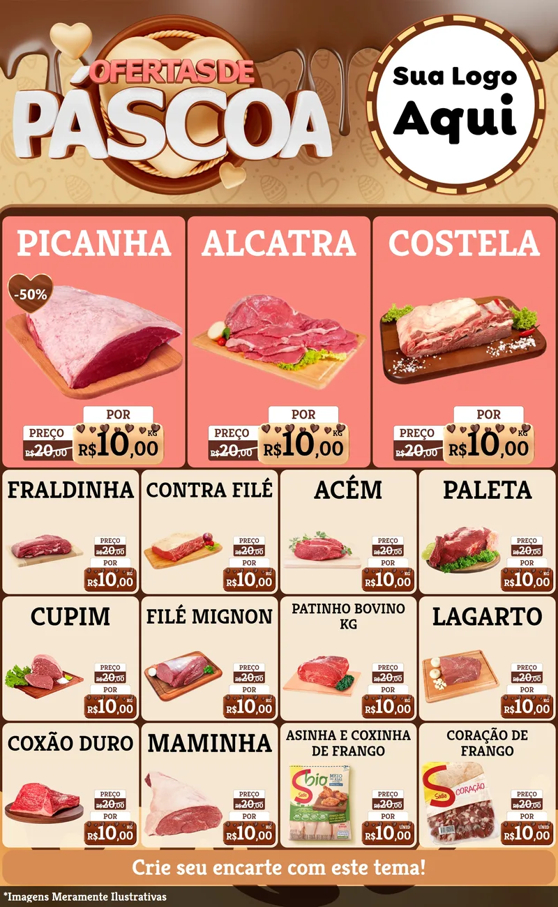 Modelo de Encarte para Encarte Grande com o tema Ofertas de Páscoa para Açougue